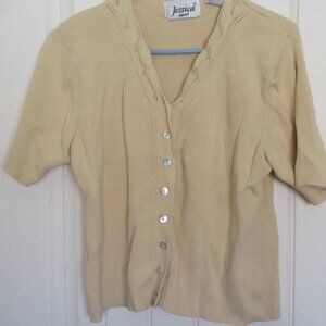 Vintage Jessica Sport Creamy Yellow Cardigan Button Front (K657)
